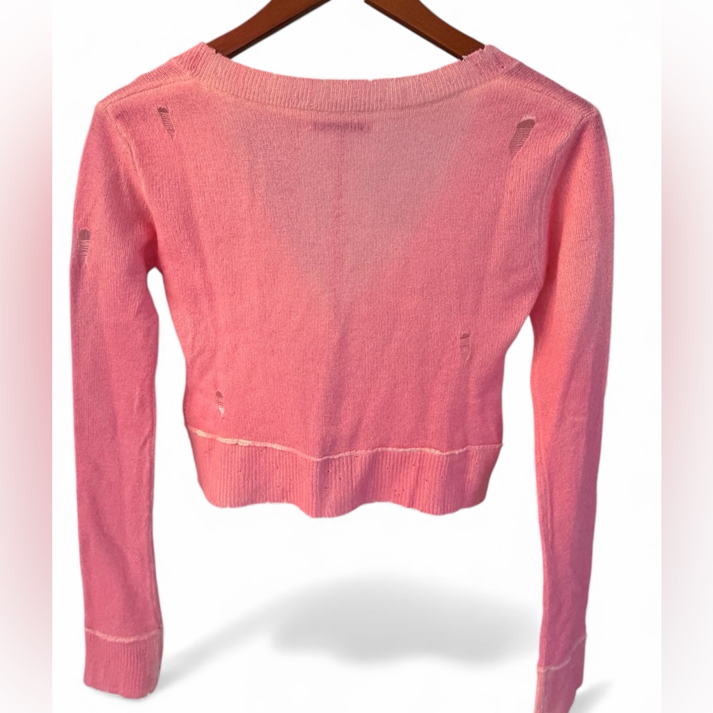Blue & Cream Mia Shrunken Cashmere Cardigan Xs Bubble Gum Pink Cropped Sweater — image 5 of 8